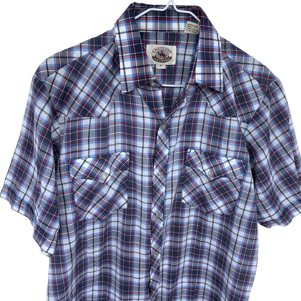 Cheyenne Outfitters Plaid Pearl Snap Western Shirt Medium‎ Mens Blue White Rodeo